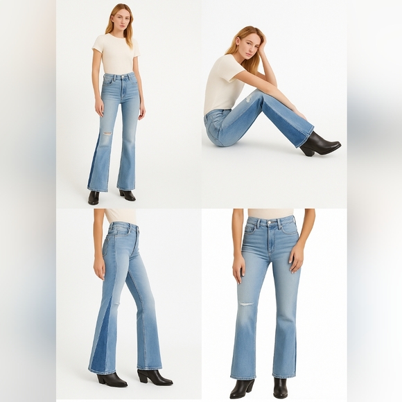 NEW Hudson Faye Jeans | Ultra High Rise Flare | Two-Tone Distressed Denim Sz 31 - Picture 6 of 16